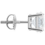 14K Solid White Gold Stud Earrings | Round Cut Cubic Zirconia | Screw Back Posts | 4.0 CTW