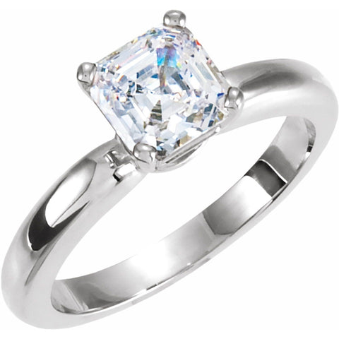 14K White Gold 1 Carat Asscher Cubic Zirconia Solitaire Engagement Ring Size 7