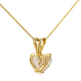 14K Solid Yellow Gold Pendant Necklace | Heart Cut Cubic Zirconia Solitaire | 2 Carat | 16 Inch .60mm Box Link Chain