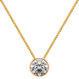 14K Solid Yellow Gold Pendant Necklace | Bezel Set Round Cut Cubic Zirconia Solitaire | 1.5 Carat | 18 Inch 1.0mm Box Link Chain