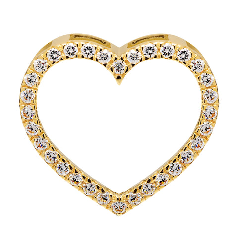 14K Solid Yellow Gold Open Heart Pendant | Pave Round Cut Cubic Zirconia Pendant | .35 CTW | Pendant Only | With Gift Box