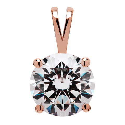 14K Solid Rose Gold Pendant Only | Round Cut Cubic Zirconia Solitaire | 2.0 Carat